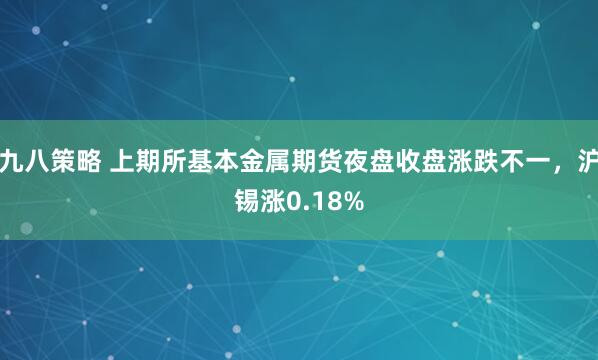九八策略 上期所基本金属期货夜盘收盘涨跌不一，沪锡涨0.18%