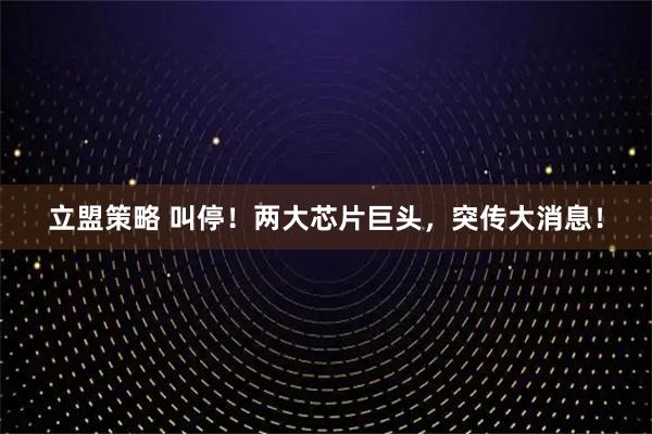 立盟策略 叫停！两大芯片巨头，突传大消息！